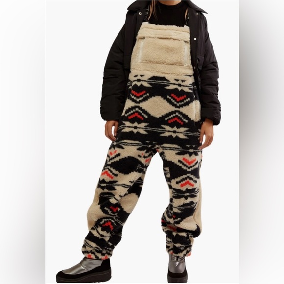 NEW FREE PEOPLE Movement Hit the Slopes Fleece Snow/Ski Bibs/Overalls Sz Small - Picture 1 of 7
